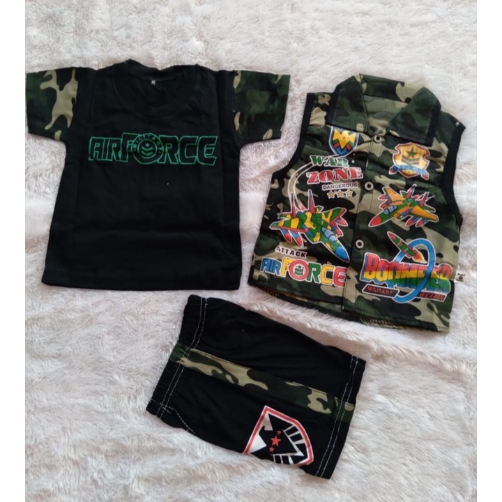 Setelan Kaos Rompi Anak Cowok/Laki-Laki, Boy Kids Force Army  Kid 3 in 1 Untuk Umur 1-3 Thn