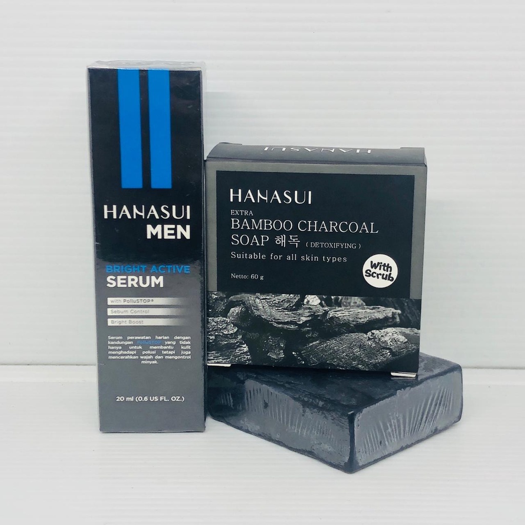 SHVA. Baru,, Paket Perawatan Wajah Hanasui 2IN1 Pemutih Wajah Hanasui Men Serum & Sabun Bamboo
