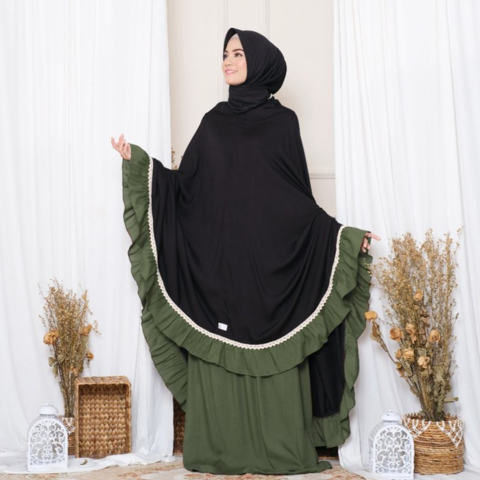 Mukena Zianisa 2in1 Najwa Army Black Allsize
