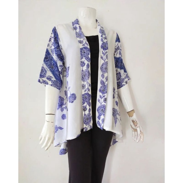 outer atasan blouse putih biru encim wanita kerja modern solo beda
