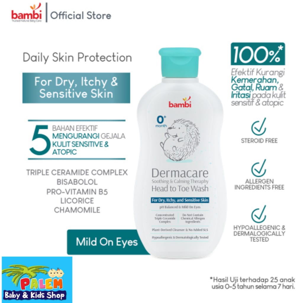 Bambi Baby Dermacare Daily Soothing &amp; Calming Theraphy Head To Toe Wash 200ml 7736