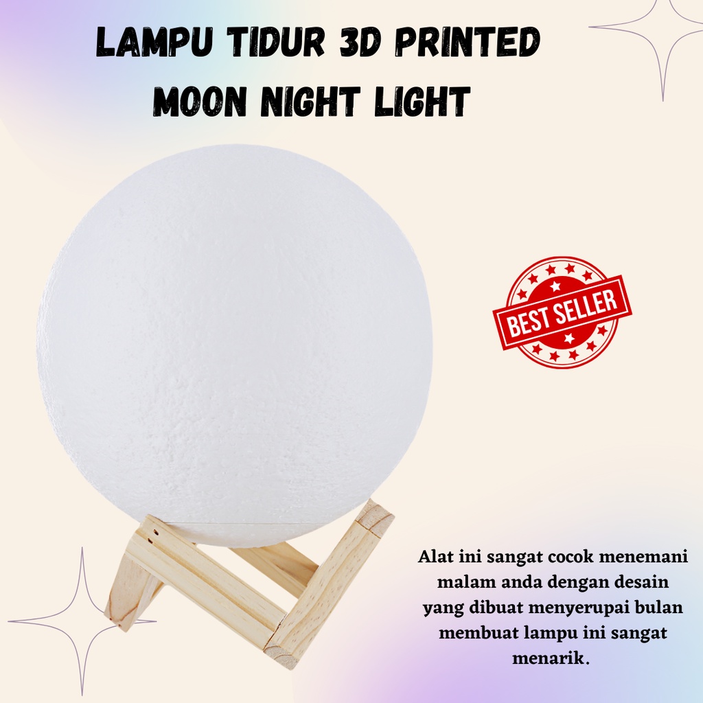 TERLARIS!! Lampu Tidur 3D Printed Moon Night Light Lamp  Ukuran 12 cm