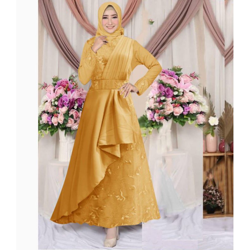 (MODEL BARU)SIZE S/M,L,XL,XXL GAMIS MAXI RENA/GAMIS BRUKAT TILLE/GAMIS KONDANGAN/GAMIS MUSLIM WANITA