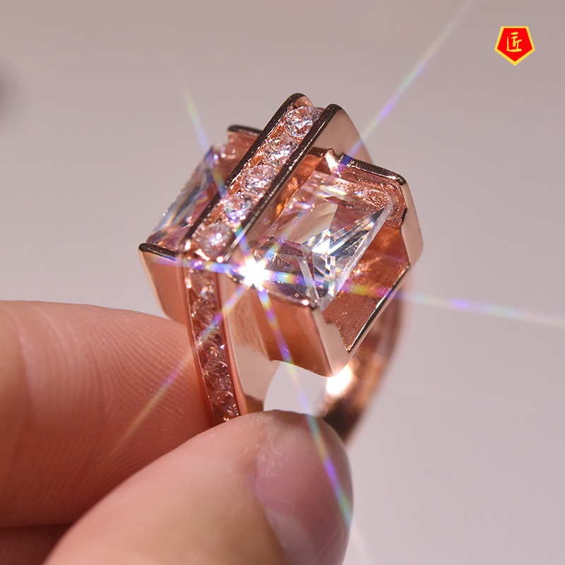 [Ready Stock]Fashion Personality 14K Rose Gold Micro Inlaid with Diamond Ring