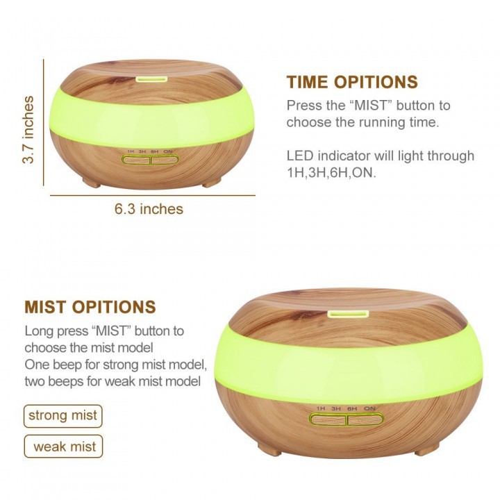 H24 Wooden Humidifier Aroma Diffuser 7 Color LED Light 300ml Brown