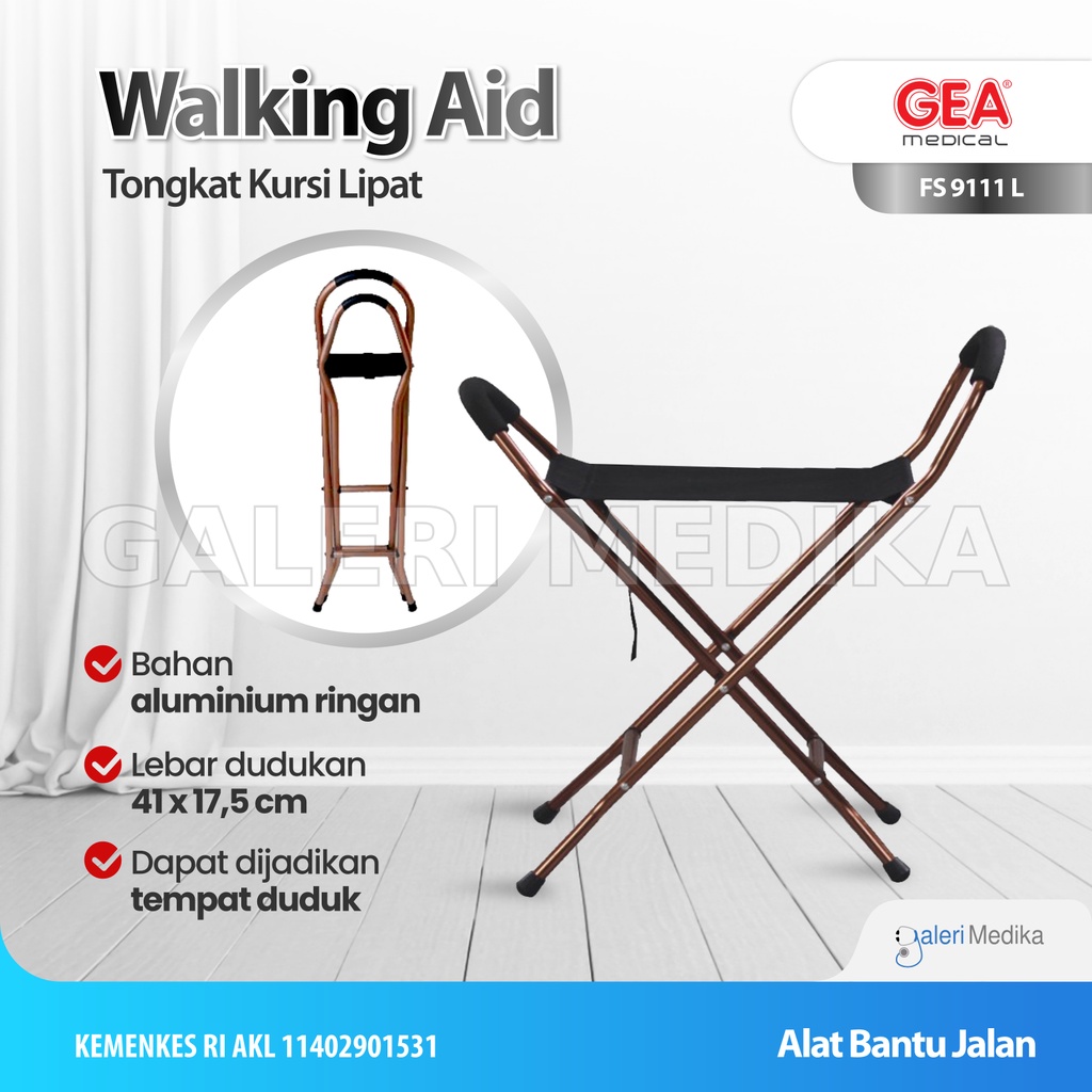 Tongkat Kursi Lipat 4 kaki kuat GEA FS9111L / FS 9111 L / FS-9111L - Tongkat Bantu Jalan