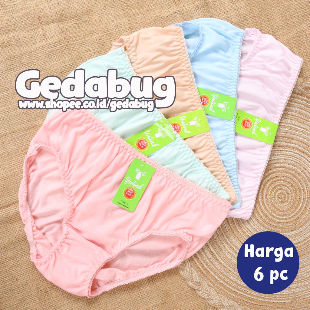 6 Pcs - CD Wanita YUTIND 022 | Celana dalam wanita dewasa Semi renda Jahitan Silang | Gedabug