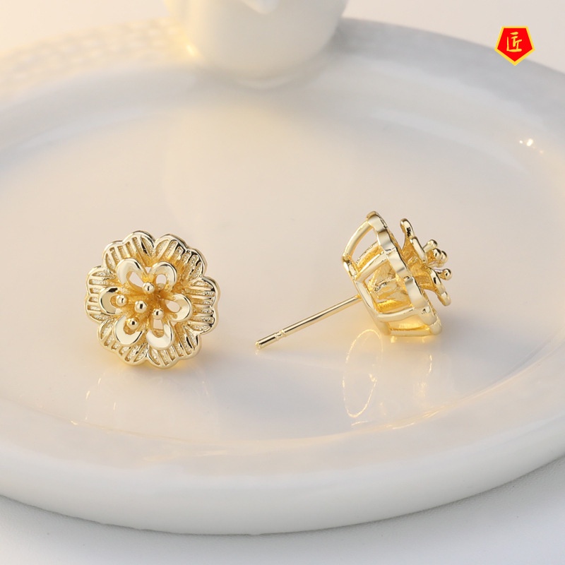 [Ready Stock]Gold Stud Earrings Vintage Flower Jewelry Necklace Set for Women