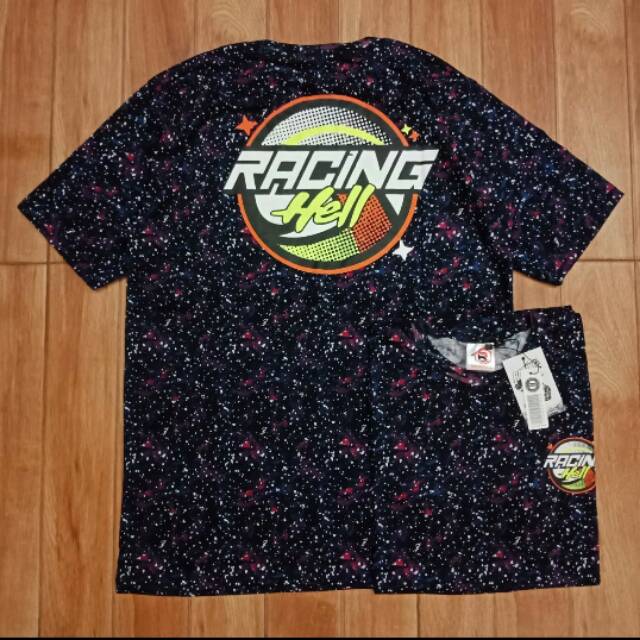Kaos Full Print Distro RACING HELL Hitam Bercak