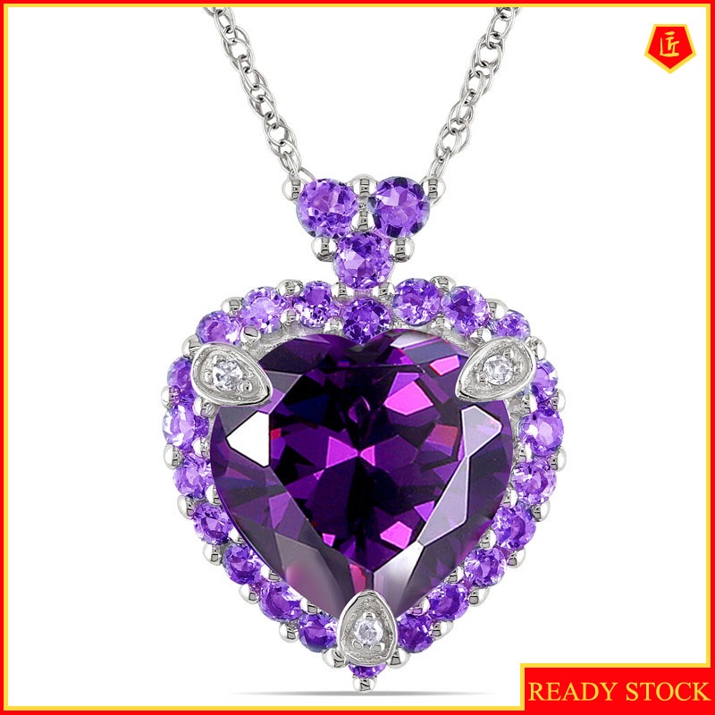 [Ready Stock]Fashion Luxury Amethyst Love Heart Pendant Necklace