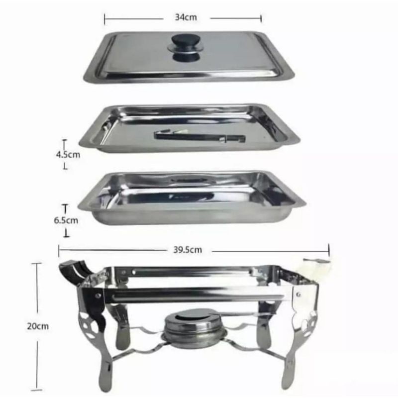 Warmer square pan 2 layer / chafing dish / pemanas makanan 1tungku / prasmanan stainless