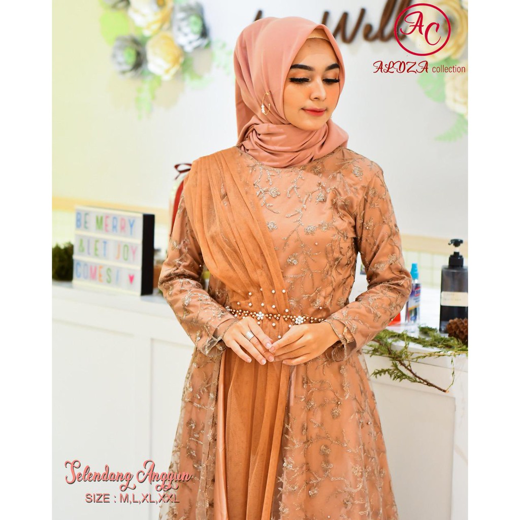 PROMO LONG DRESS TULLE MUTIARA BORDIR SELENDANG ANGGUN / LONG DRESS PESTA