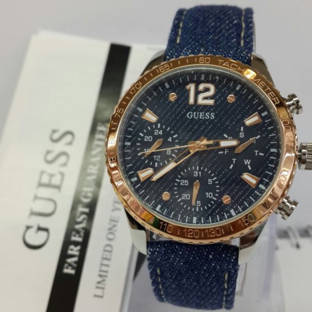 Guess W1057L1 - Jam Tangan Kasual Pria - Kanvas Strap - Chrono Multifungsi