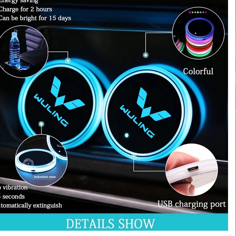 Coaster Gelas Air Luminous 7 Warna Untuk Wuling Confero Cortez Almaz Confero s