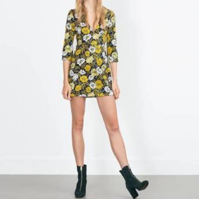 Zara Yellow Flower Dress Shopee Indonesia