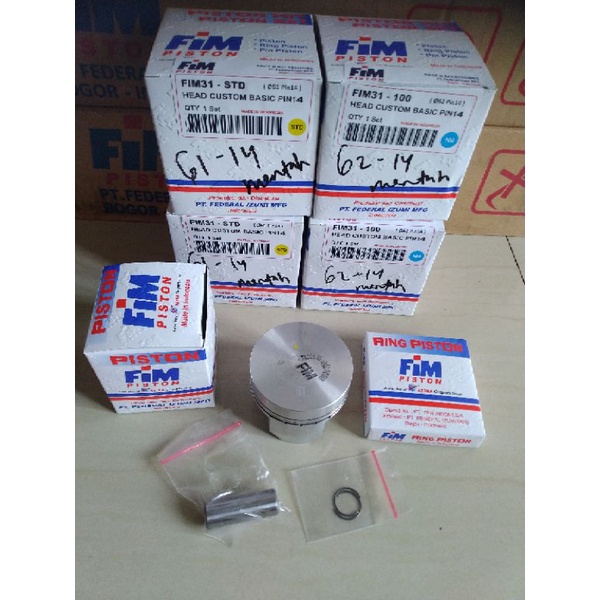 PISTON KIT SEHER RING FIM 31 STD 100 200 DIAMETER 61 62 63 PEN PIN 14 MM DOME MENTAH JENONG MX VIXIO