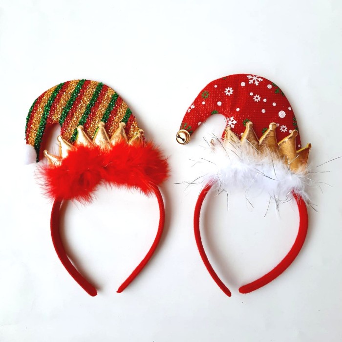 Bando Natal Premium Topi Santa Elf Sequin Kado Kostum Cosplay Murah GROSIR