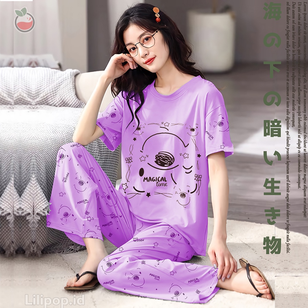 Baju Tidur Stelan Wanita Celana Panjang Dewasa Allsize Cp-Magical ungu