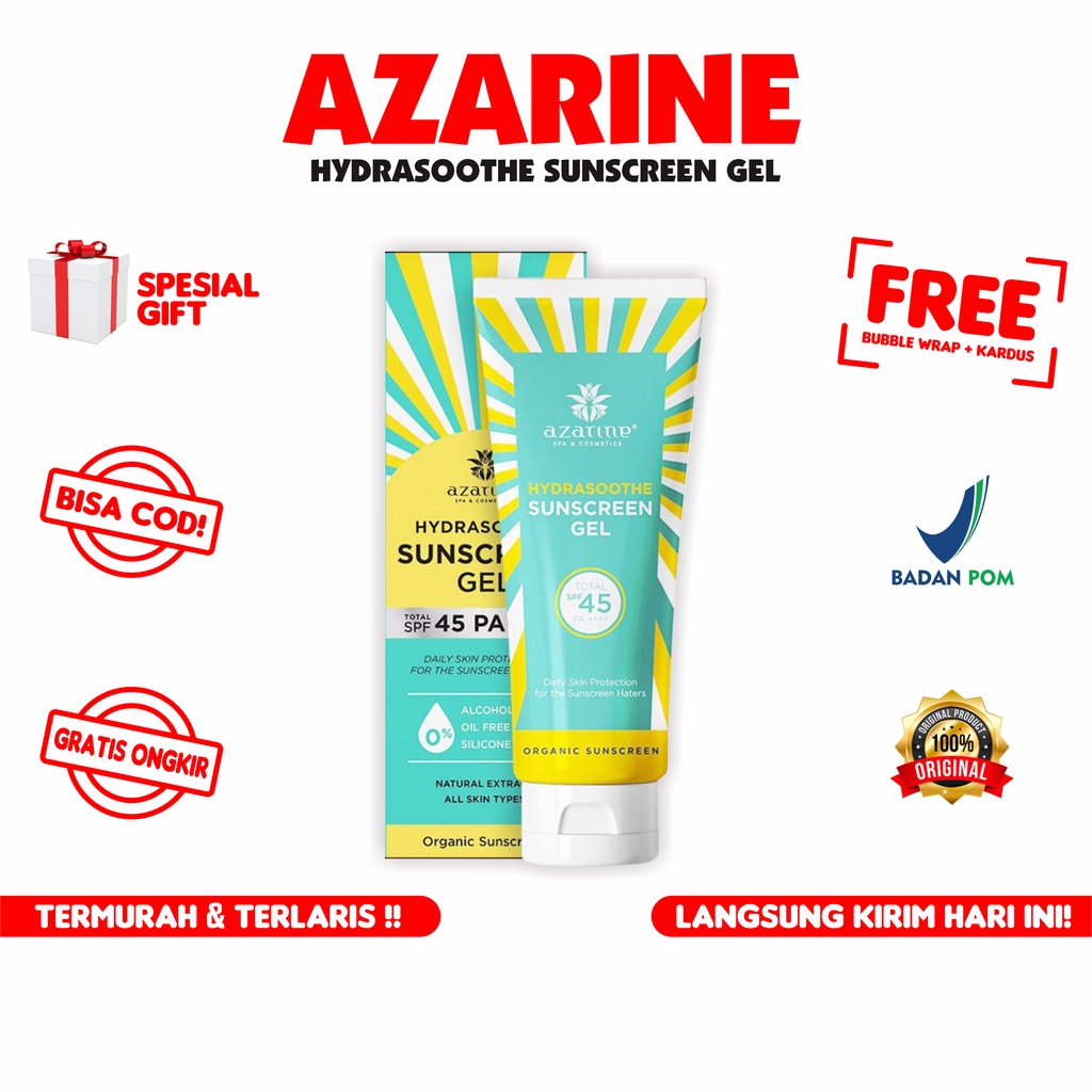 Azarine Hydrasoothe Sunscreen Gel SPF45 PA++++ Pelindung Tabir Surya BPOM Original