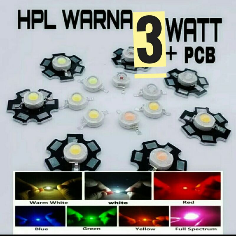 Lampu LED HPL 3W / 3 Watt + Heatsink Pilih Warna