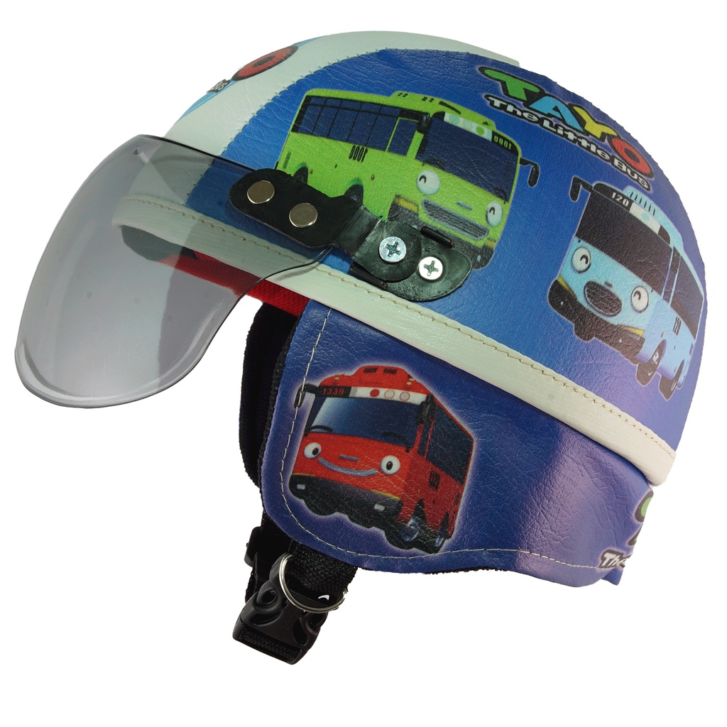 Helm Anak Karakter 1 2 3 4 Tahun Motif Bus Tayo Biru Putih