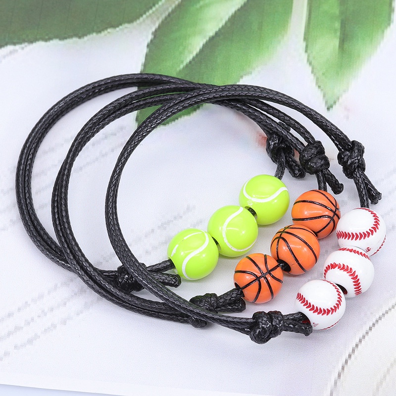 Gelang Tali Anyam Dengan Liontin Bola Basket / Tenis / Baseball Untuk Pria / Wanita