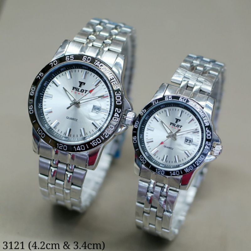 Jam Tangan Pilot Couple Tali Rantai Original Tanggal Aktif
