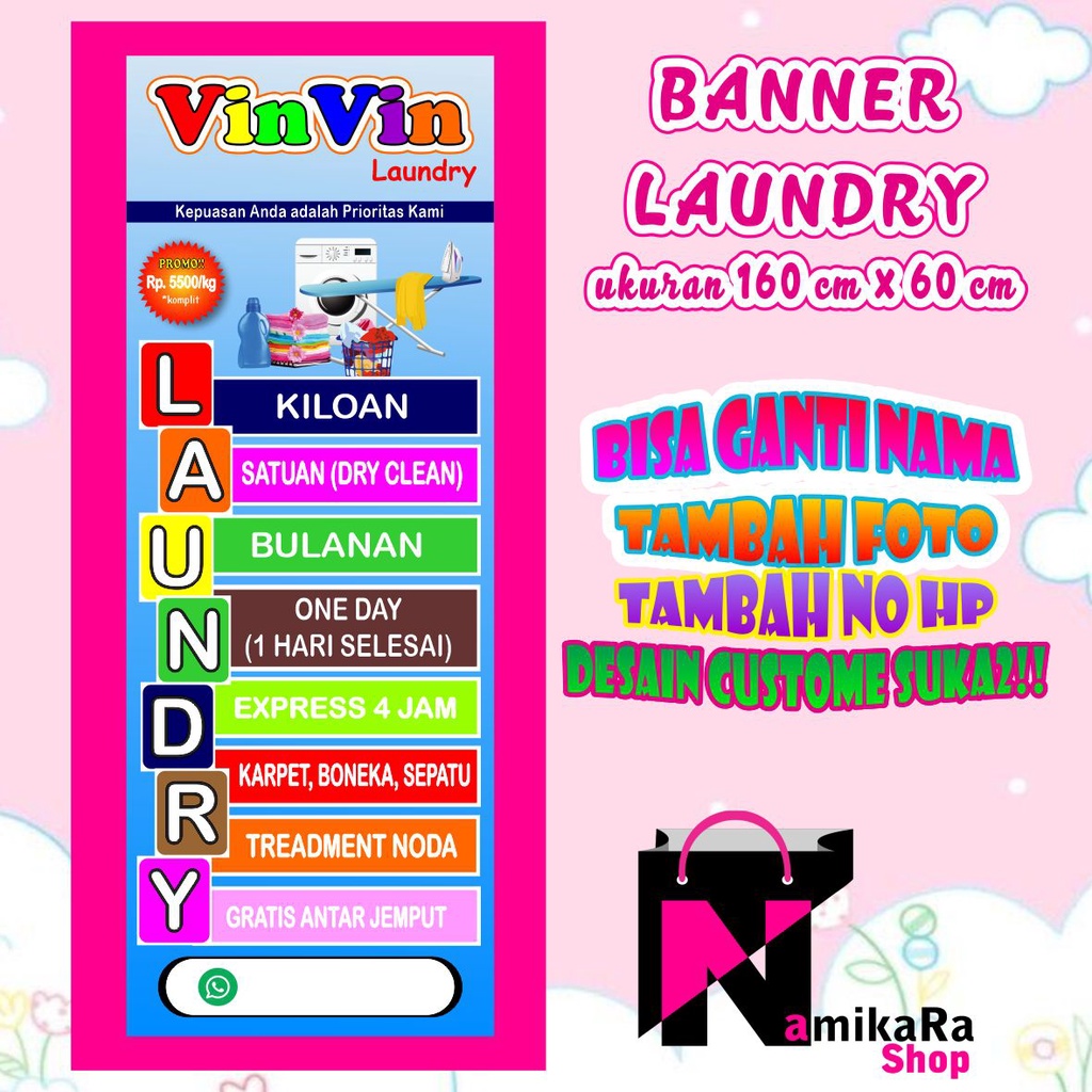 Banner Spanduk Backdrop Laundry / Cetak SpandukLaundry Murah/ Banner Laundry Bisa COD Ukuran 160x60