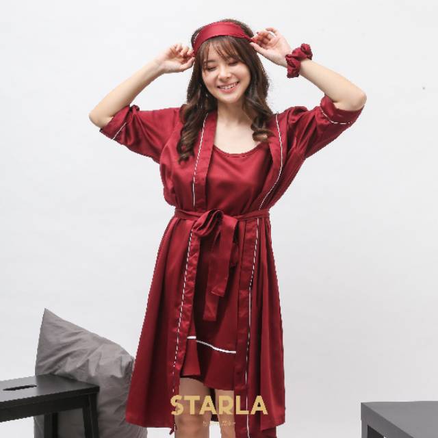 KIMONO DRESS SATIN PIYAMA SET BAJU TIDUR WANITA SATEN PREMIUM DEWASA MAIA STARLA