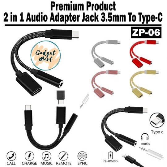 KABEL AUDIO 2 IN 1 TO TYPE C ZP-06