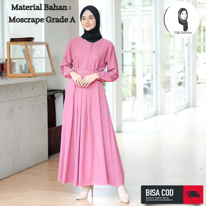 Baju Gamis Atasan Wanita Cewek Remaja Terbaru Bahan Moscrepe Adem Halus Model Modern Berkualitas Premium Quality Casual Acara Formal Kondangan Lebaran 2022 Bisa COD-Dusty Pink & Belt