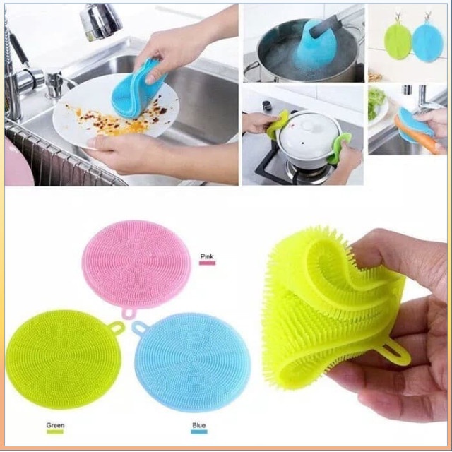 Pencuci Piring Spon Silikon Cuci Piring BULAT Anti Kuman Bakteri Panci Spons Sikat Reusable Sponge