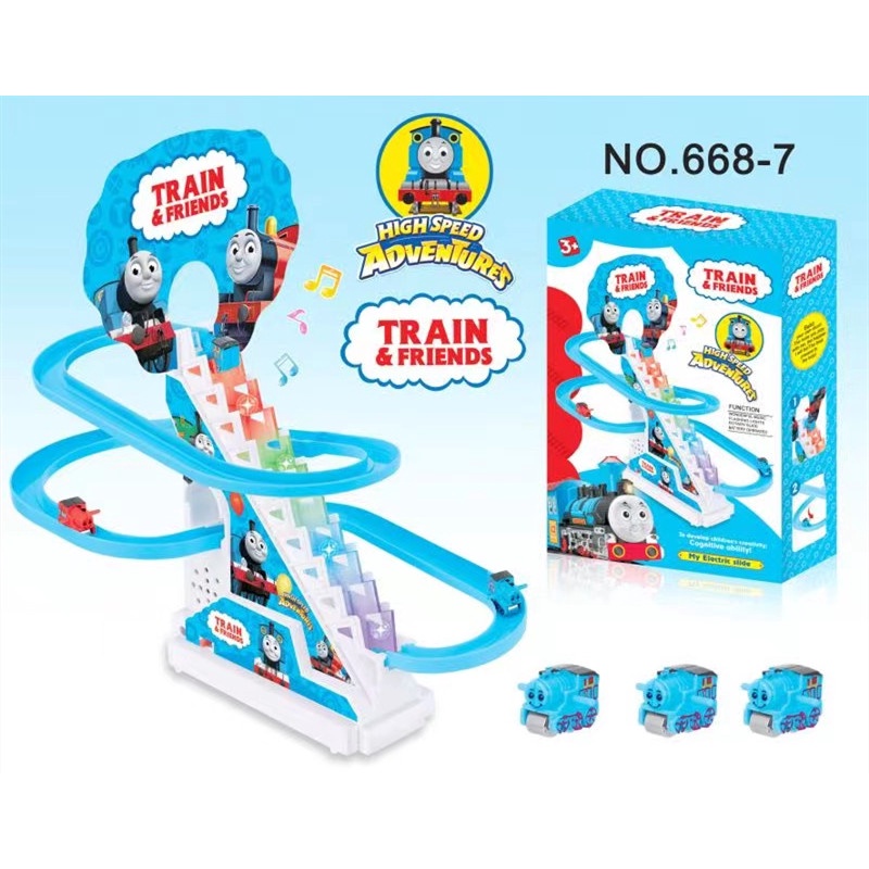 [JUALSEMUA18](668-7)Mainan Anak Kereta Api Tangga Dan Seluncuran Otomatis Berlampu Dan Music / Mainan Kereta Api Thomas And Friends