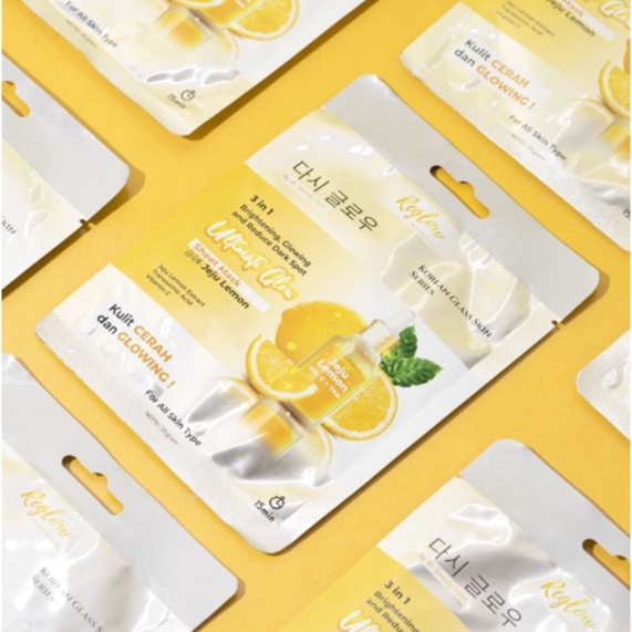 Masker Wajah Reglow 3 in 1 Ultimate Glow Sheet Mask Jeju Lemon