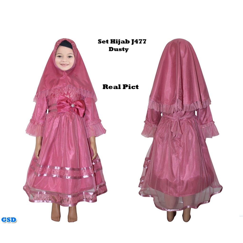 Set Hijab J477 / Promo Baju Gamis  Muslim Syari Anak Usia 3 - 5 Thn / Free Bergo / Pakaian  Anak Murah Best Seller