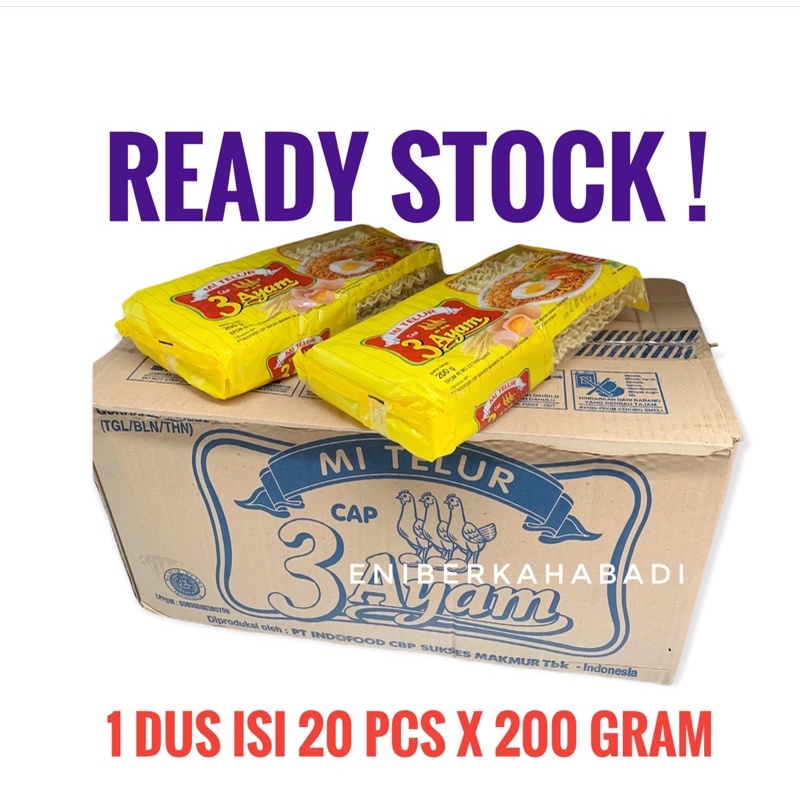 

Mie Telur 3 Ayam exp Mei 2025 1 dus isi 20 pcs x 200 gram