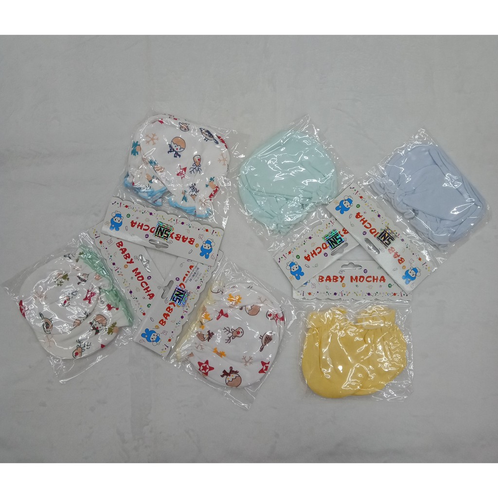 Baby Mocha Sarung tangan+kaki bayi 3pcs Motif/Polos NB/stk baby murah