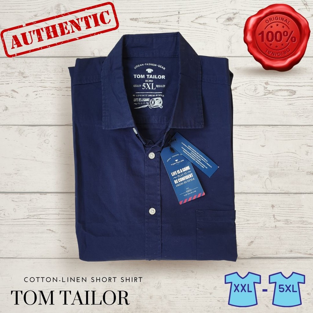 Hem Pendek Big Size Tom Tailor Original Jumbo Biru Navy Polos