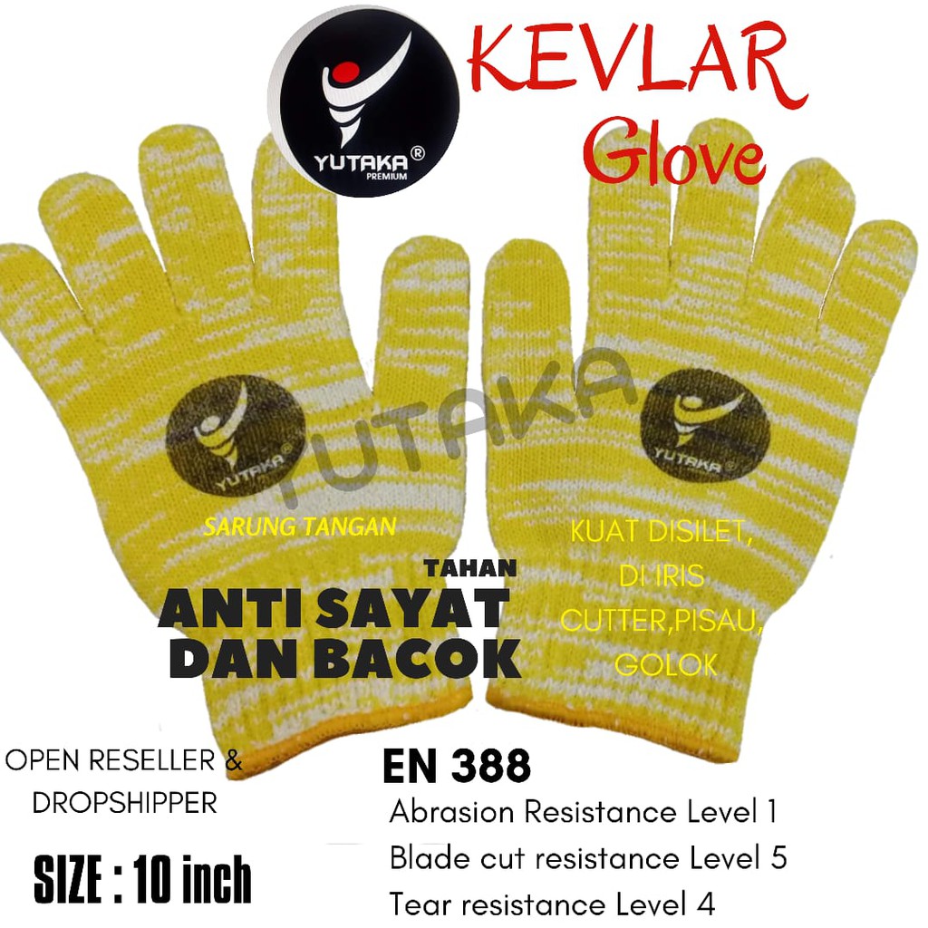 SARUNG TANGAN ANTI BACOK Dan SAYAT Atau KEVLAR 10INCH Kuning