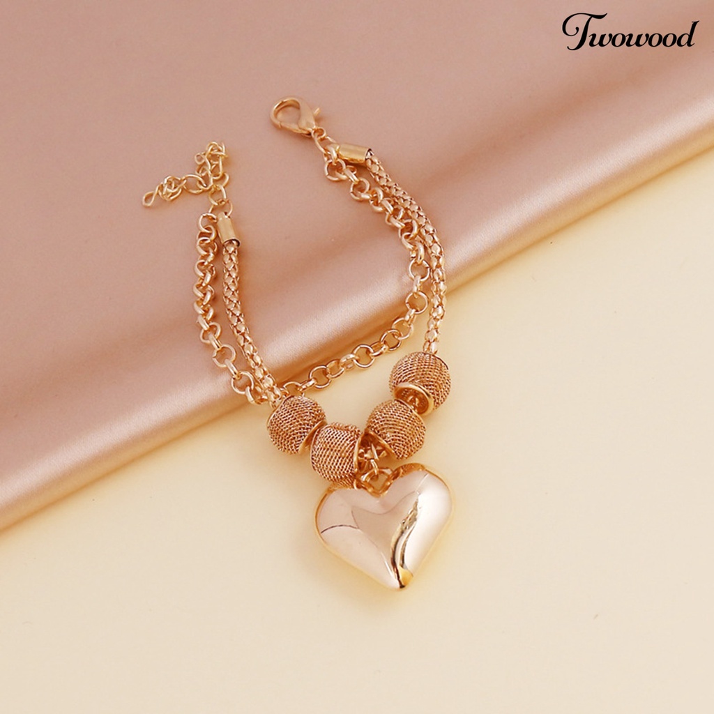 Twowood Necklace Heart Pendant Link Chain Women Multi-layer Necklace Electroplating Hook Earrings Bracelet for Party