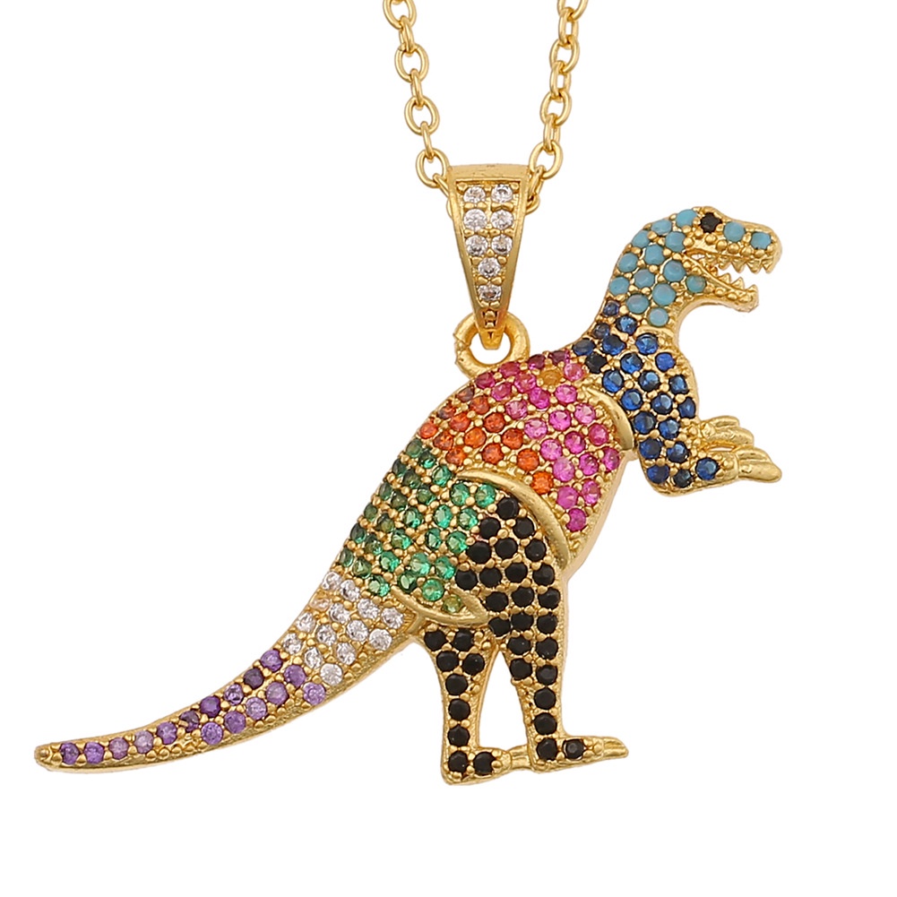 Ornamen tembaga warna Kweichow Moutai dinosaurus liontin dipersonalisasi hip hop kalung malam akseso