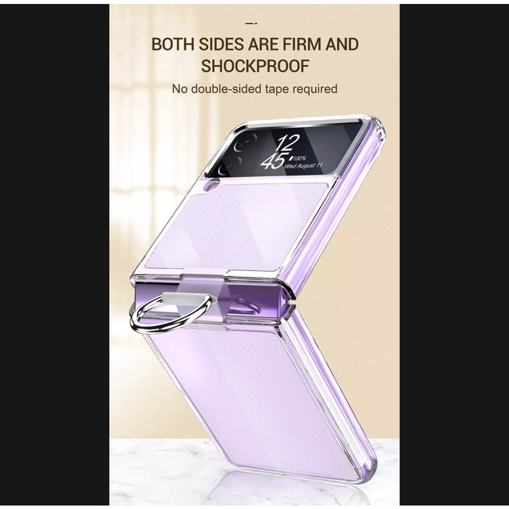 CLEAR Cover with Ring Holder Samsung Z flip 3 4 Case Cover Casing