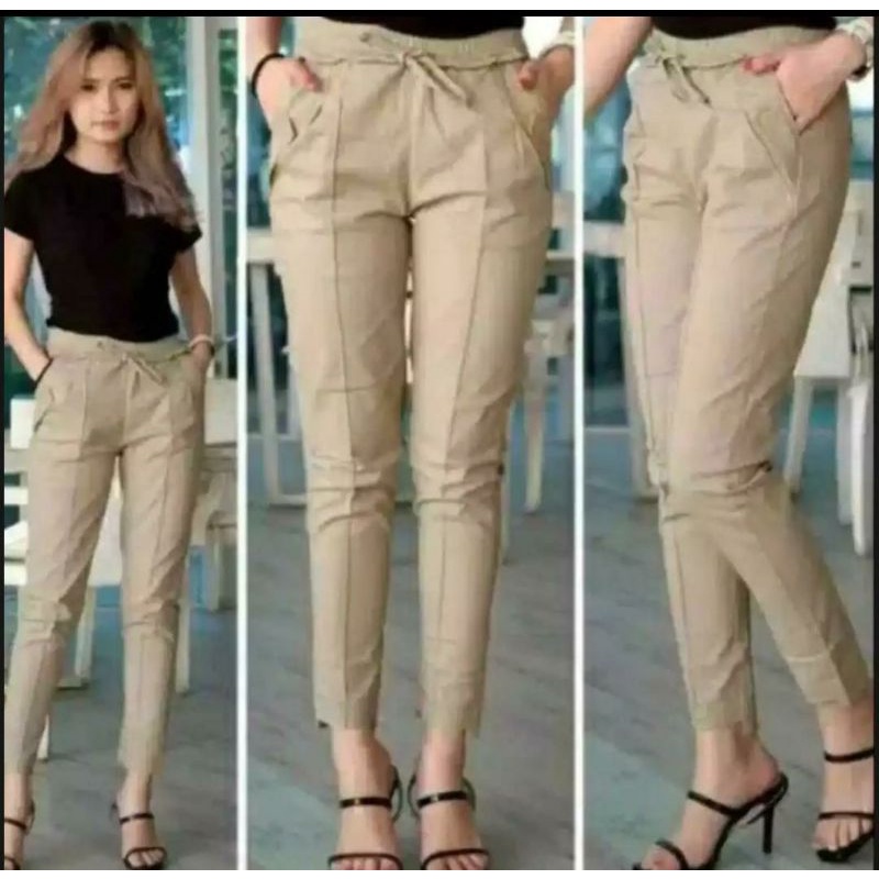 BAGGY PANTS KATUN STRETCH CELANA PANJANG WANITA CELANA KANTOR KERJA/CELANA KANTOR