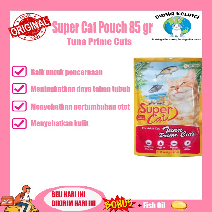 MAKANAN KUCING BASAH SUPER CAT POUCH 85 GR TUNA PRIME CUTS SASET WET FOOD