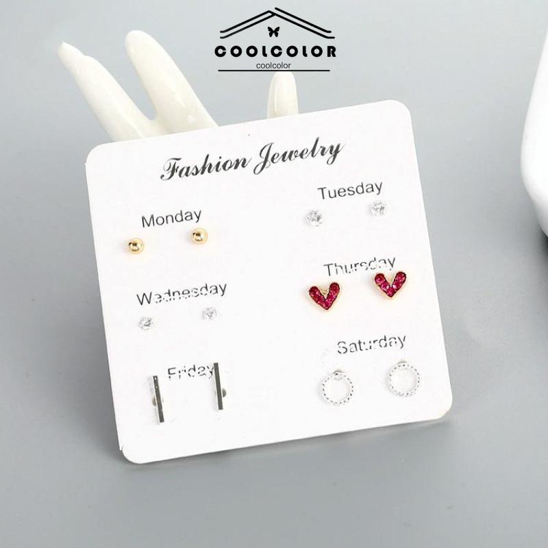 COD1 Set Satu minggu anting-anting set 925 anting mutiara fashion sederhana anting perhiasan kecil- cl