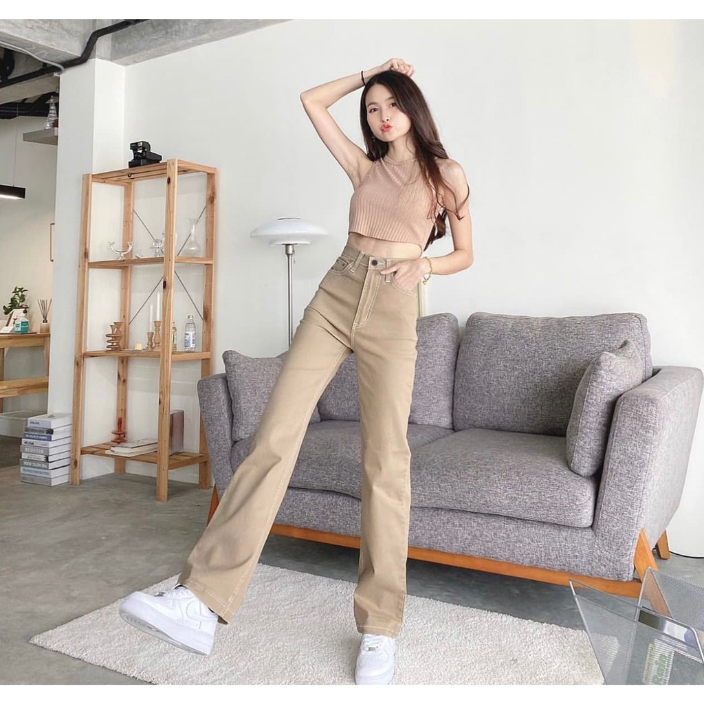 FWR -HIGHWAIST LOOSE JEANS KHAKI / KOREAN STYLE