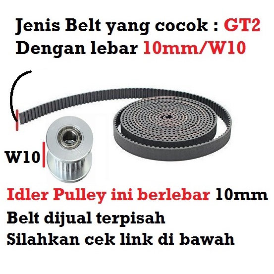 [HAEBOT] GT2 Idler Pulley 20T W10 Bergigi Bore 3 5mm with Teeth Lebar 10mm W10 Timing Belt Toothed CNC 3D Printer Idle Puley Mini Bearing Tensioner Tension Width Aluminium