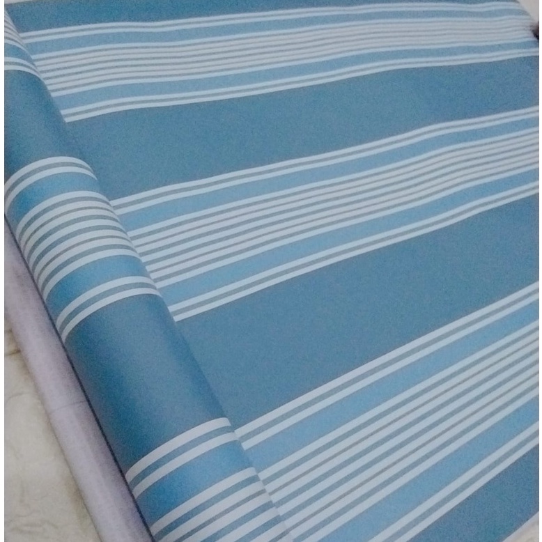 Wallpaper roll 8m x 45 cm salur biru 1 roll