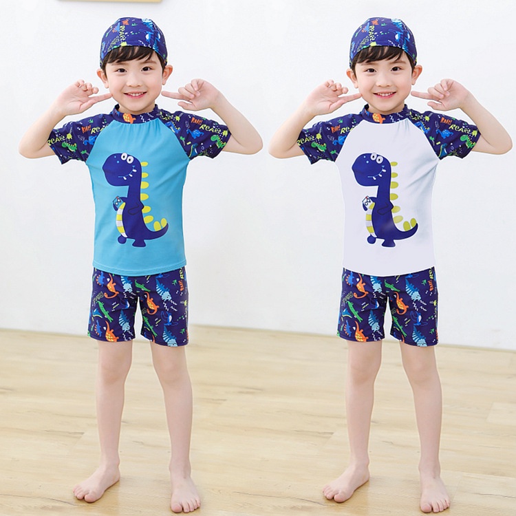 IMPOR BAJU RENANG ANAK COWO CEWE SWIM SUIT SET BAJU CELANA TOPI MOTIF LUCU