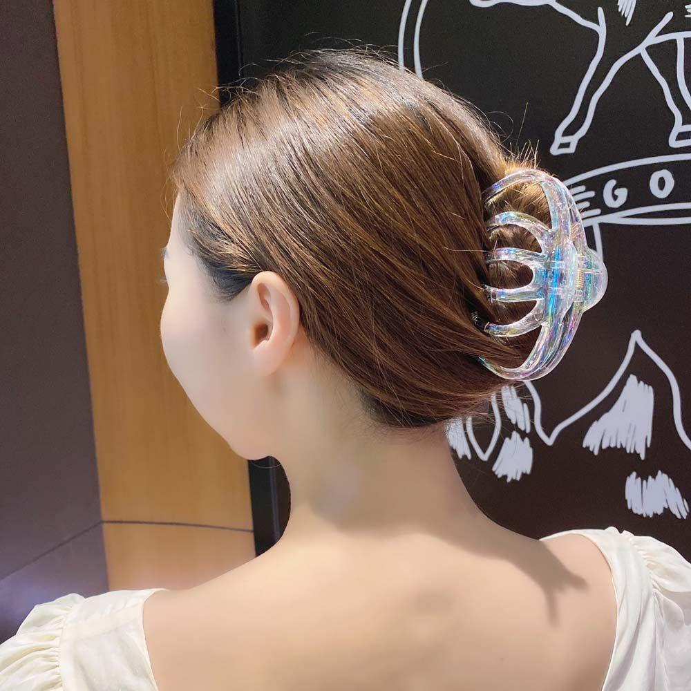 Needway   Acrylic Hair Claw Elegan Geometris Kupu-Kupu Silang Beruang Gadis Laser Hiu Klip